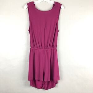 Silence + Noise Purple Fuchsia Cut Out Twist Back Jersey Knit Sleeveless Romper